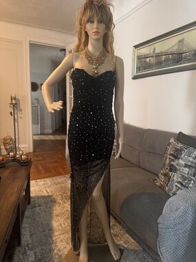 Banjul Black Strapless Beaded Sheer Maxi Dress